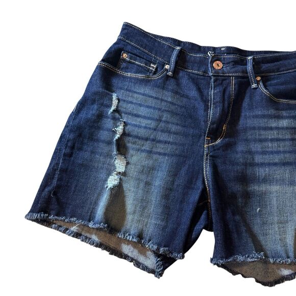 Signature Levi Strauss High-Rise‎ Denim Shorts - Dark Wash Distressed Size 8/29W - Picture 8 of 9